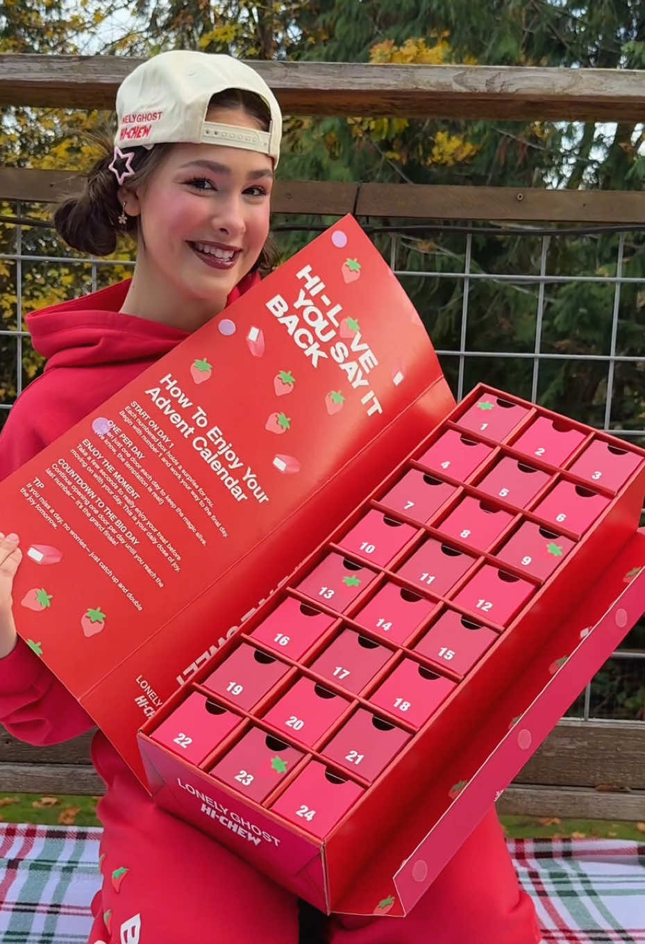 TikTok post by @pejaandmom for LONELY GHOST. Caption reads: @LONELY GHOST X @HI-CHEW holiday calendar [...].