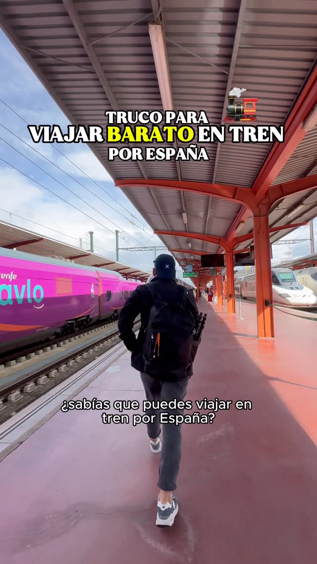 Instagram post by @camallerys for TRIP. Caption reads: 💸 ¿Viajar en tren por España pagando hasta un 50%....