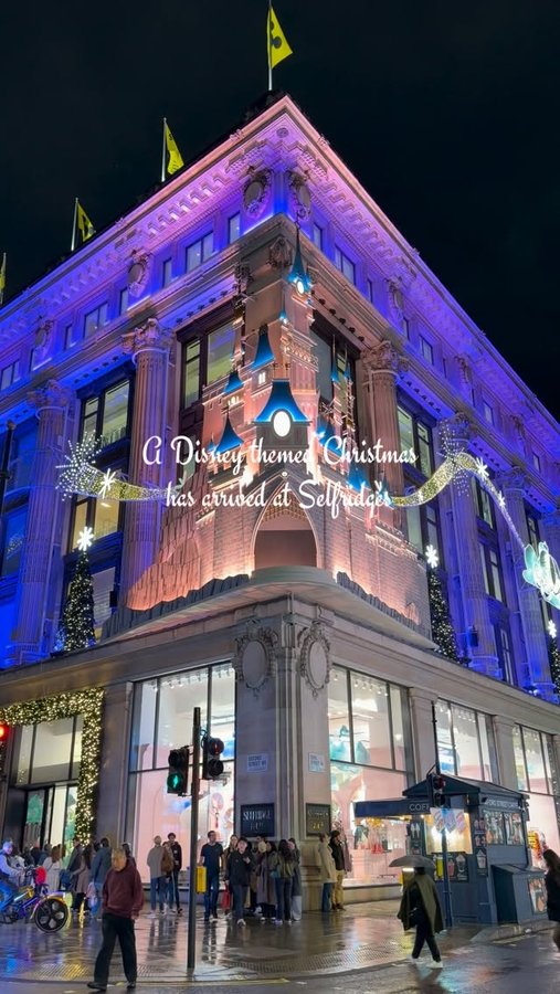 Instagram post by @prettylittlelondon for Selfridges. Caption reads: A Disney themed Christmas has landed at....