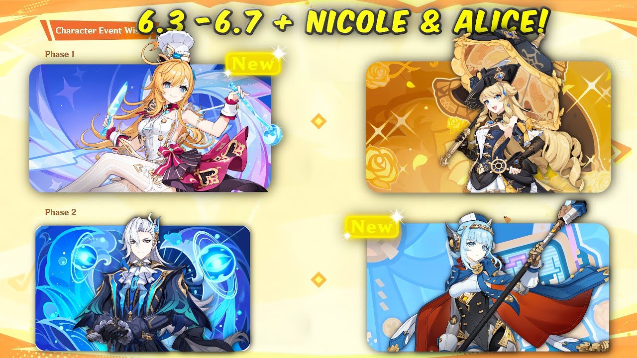 YouTube post by @XianyunDaily-official for Shop Titans. Caption reads: JUST IN! New & Updated 6.3 - 6.7 BANNER LINEUP! +....