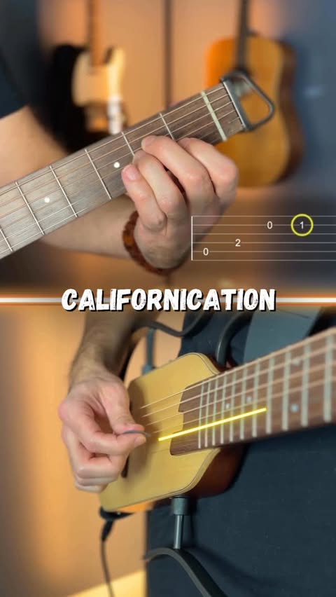 Instagram post by @guitarcoachingonline for DonnerMusic. Caption reads: californication (red hot chili peppers) guitar....