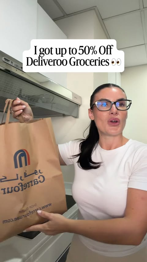 Instagram post by @thepoppyowen for Deliveroo. Caption reads: Got myself a bargain through @deliveroo_ae when I....