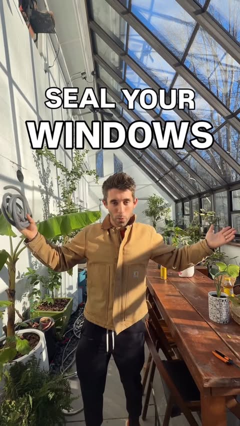 Instagram post by @farmernick for Govee. Caption reads: Seal your windows to protect your plants + save....