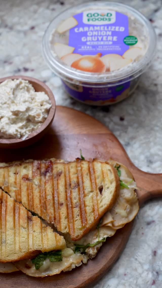 Instagram post by @offthechainwithjoe for Good Foods. Caption reads: @goodfoods Caramelized Onion Gruyère dip + Roasted....