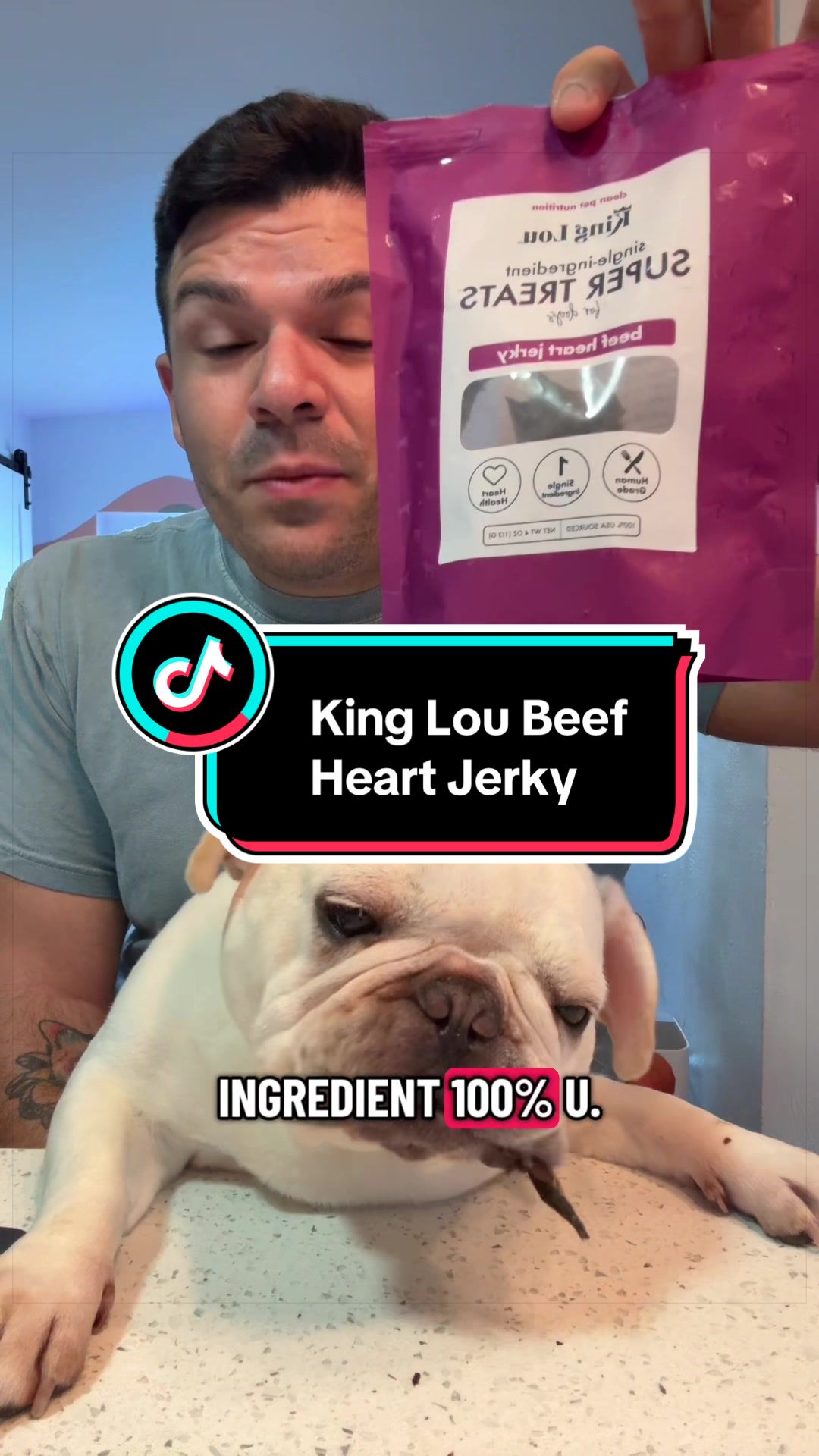 TikTok post by @mrjamesgregory_ for King Lou. Caption reads: [...] this is it 🐶🥩 Beef heart jerky from King....