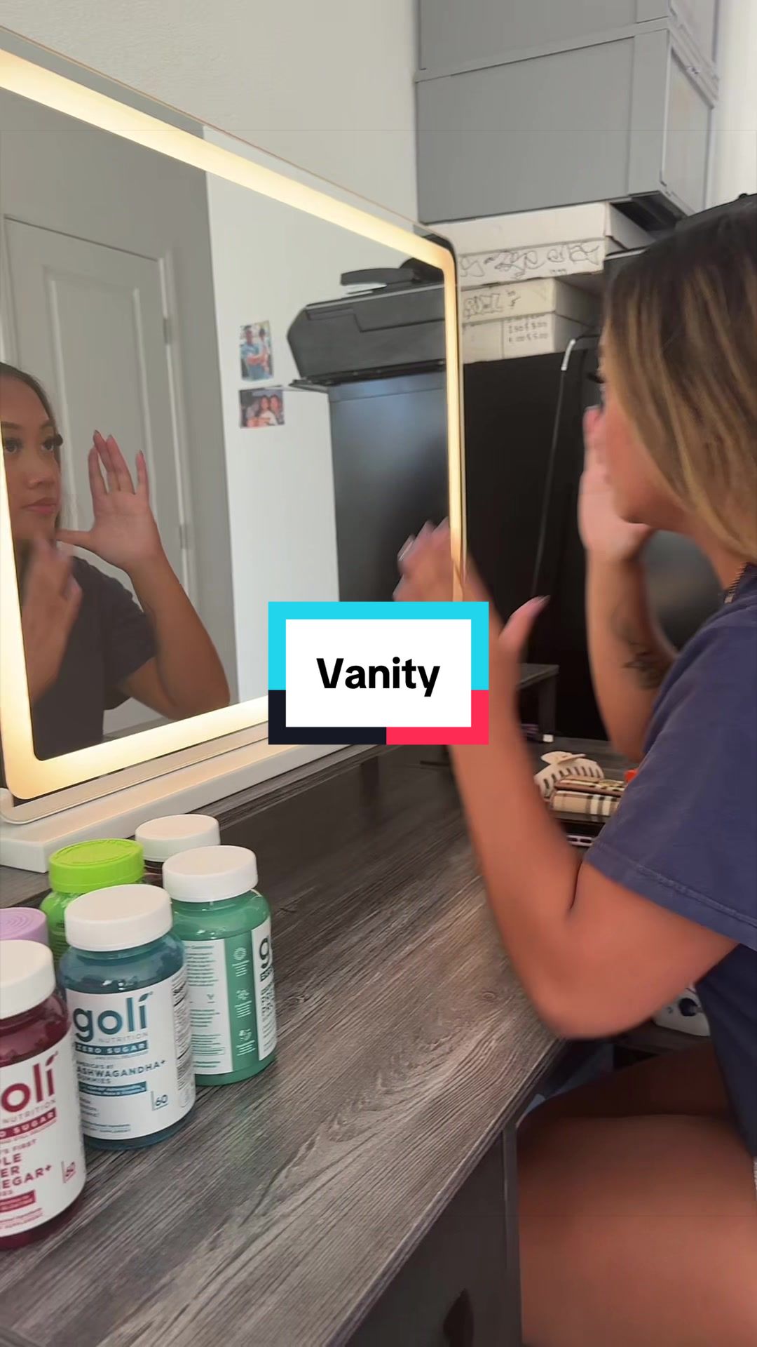 TikTok post by @sharonskincontent for Sweet Furniture. Caption reads: Vanity Mirror @Sweet Furniture #vanitymirror....