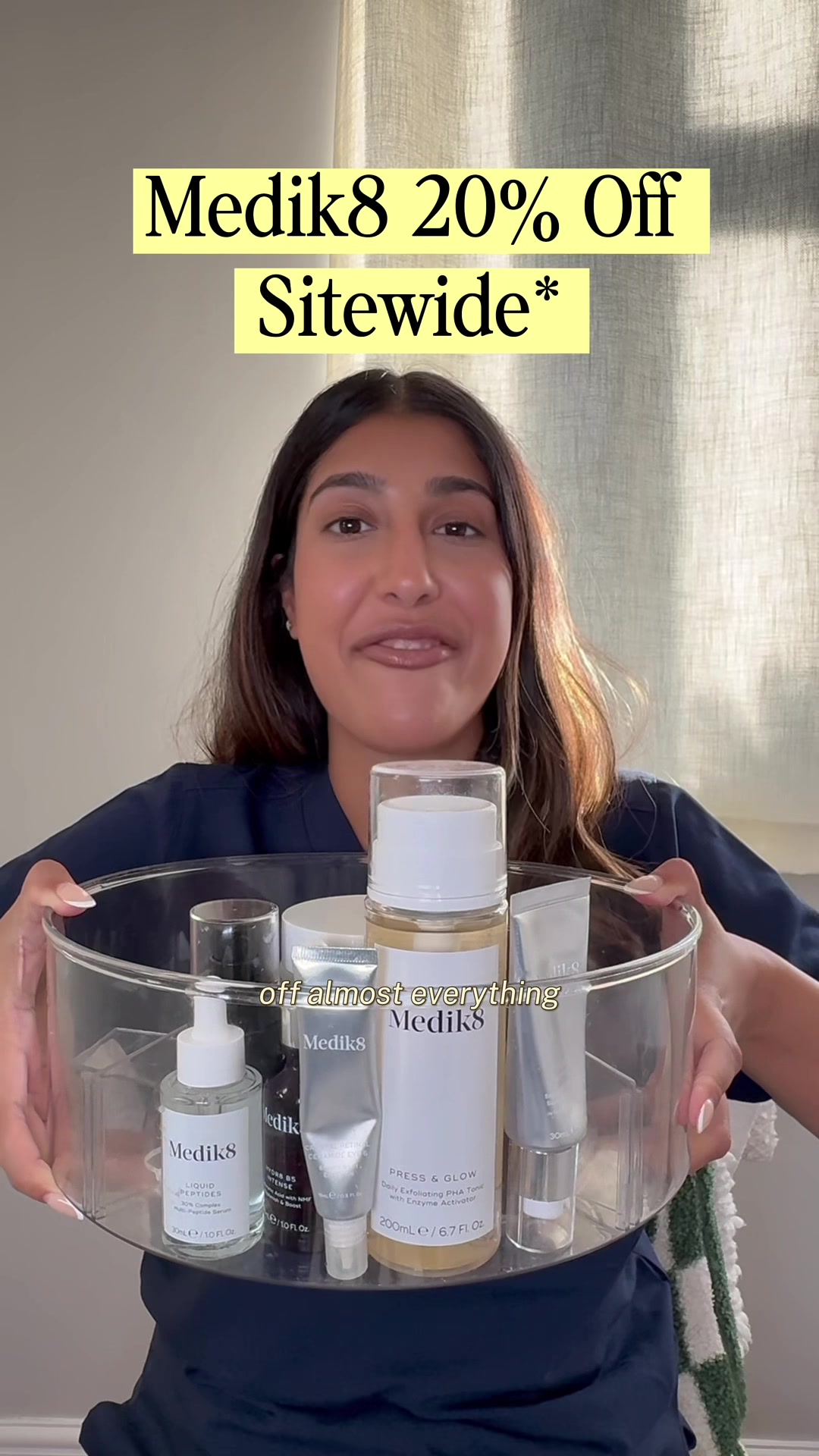 TikTok post by @pharmaestheticsbyriya for Medik8. Caption reads: [...] sale of the year has arrived @Medik8 July....