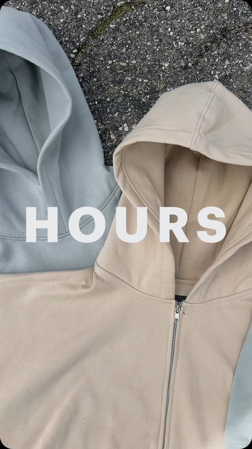 Instagram post by @jonthrifts for Hours. Caption reads: NEW! | @hours Zip-Up & Cropped Hoodies
.
.
.
High....