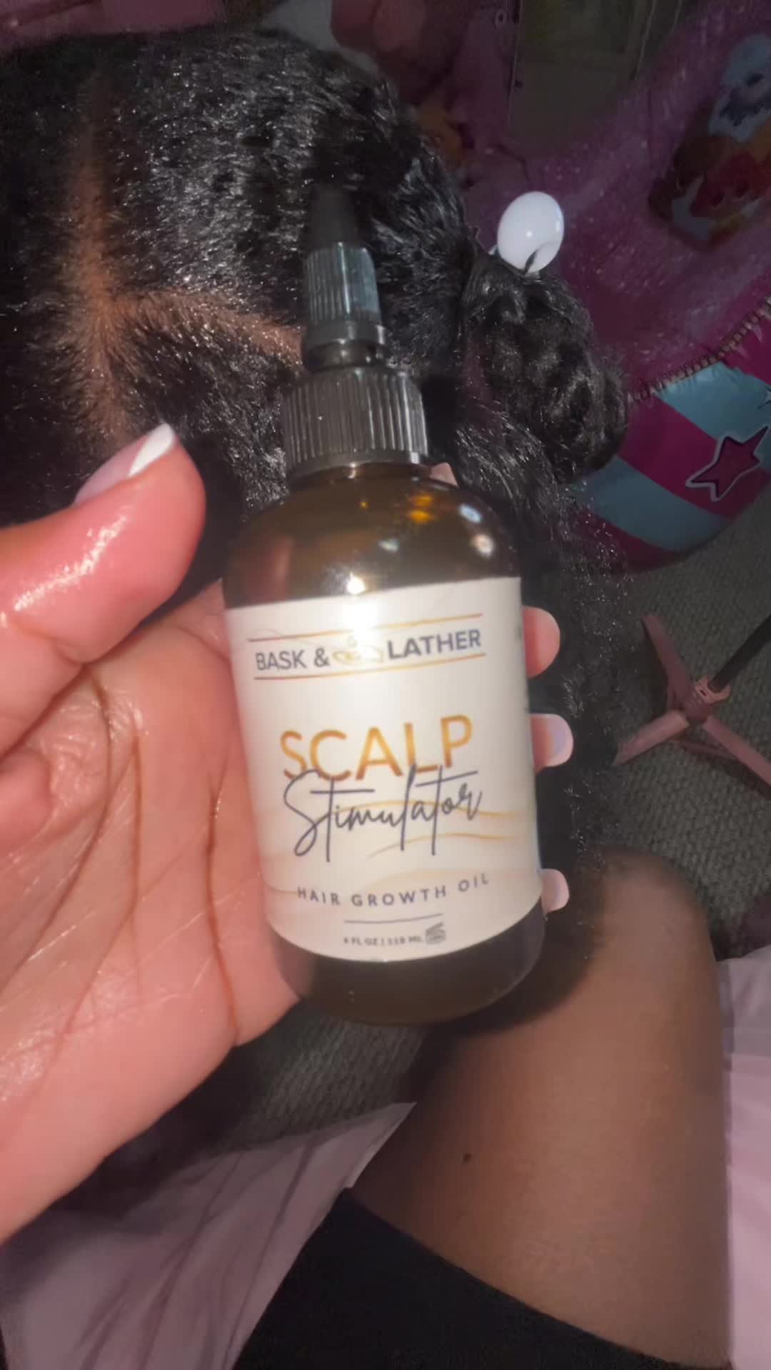 TikTok post by @kiissbyshay for Bask and Lather Co. Caption reads: [...] stimulate the scalp we are using @Bask and....