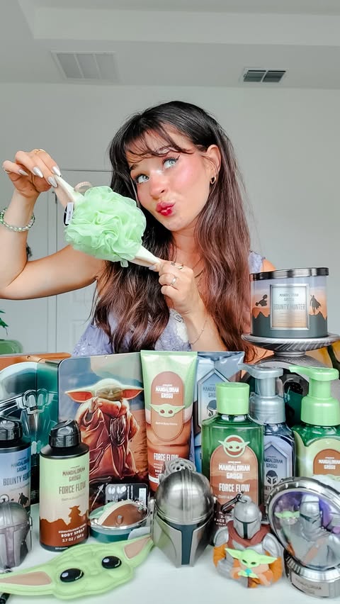 Instagram post by @magicwithmeg for Bath & Body Works. Caption reads: #Ad NEW STAR WARS: THE MANDALORIAN AND GROGU x....