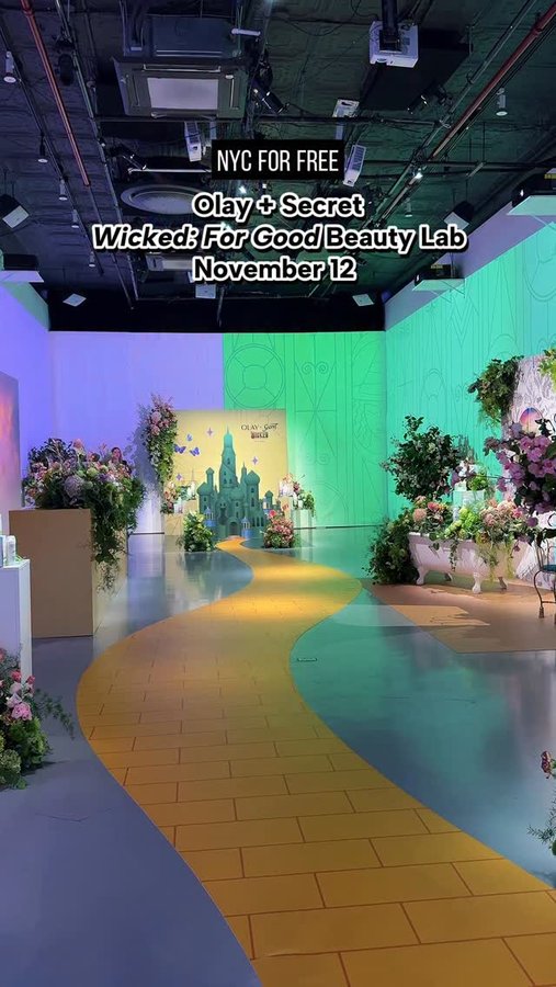 Instagram post by @nyc_forfree for OLAY. Caption reads: There’s a free Wicked: For Good Beauty Lab in NYC....