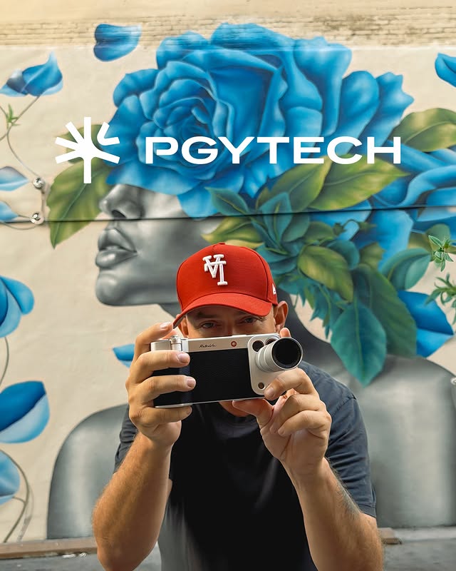 Instagram post by @asteryx for PGYTECH. Caption reads: [...] and my neighborhood! 📸🔭🌆🚶🏻‍♂️✨....