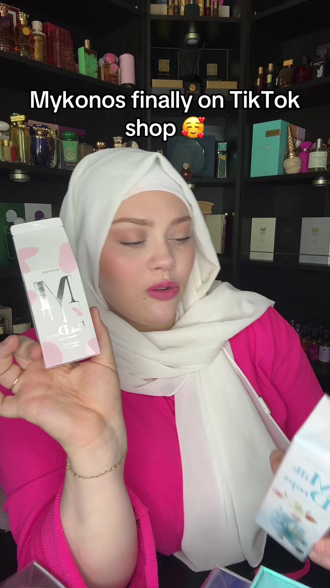 TikTok post by an influencer for Beauty House. Caption reads: @Mykonos @Mykonos USA @BeautyHouse US milk drops....