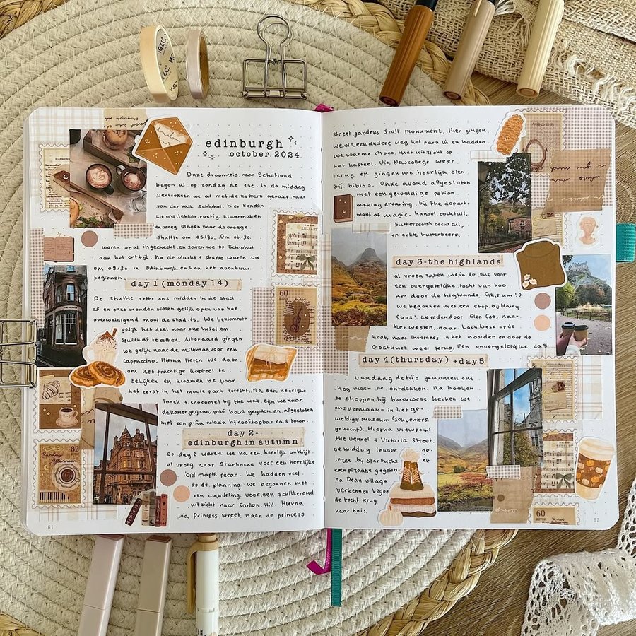 Instagram post by @notesncoffees for Scribbles That Matter. Caption reads: Edinburgh trip spread 🤎
‌
Hi, happy Tuesday! Had....