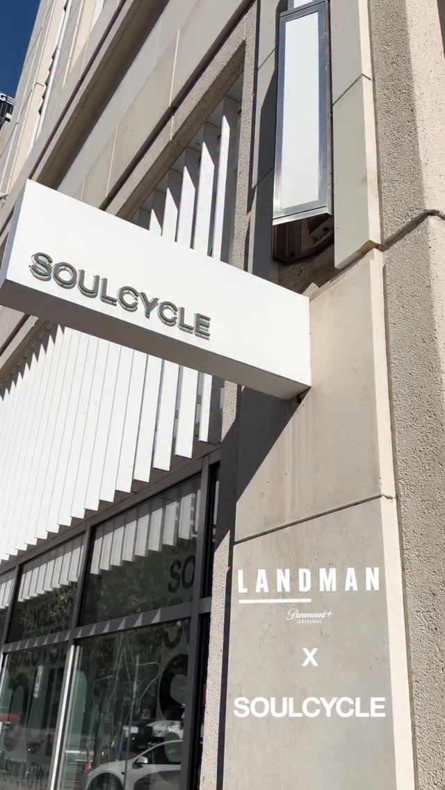 Instagram post by @landmanpplus for SoulCycle. Caption reads: Clip in for a wild ride with the @paramountplus....