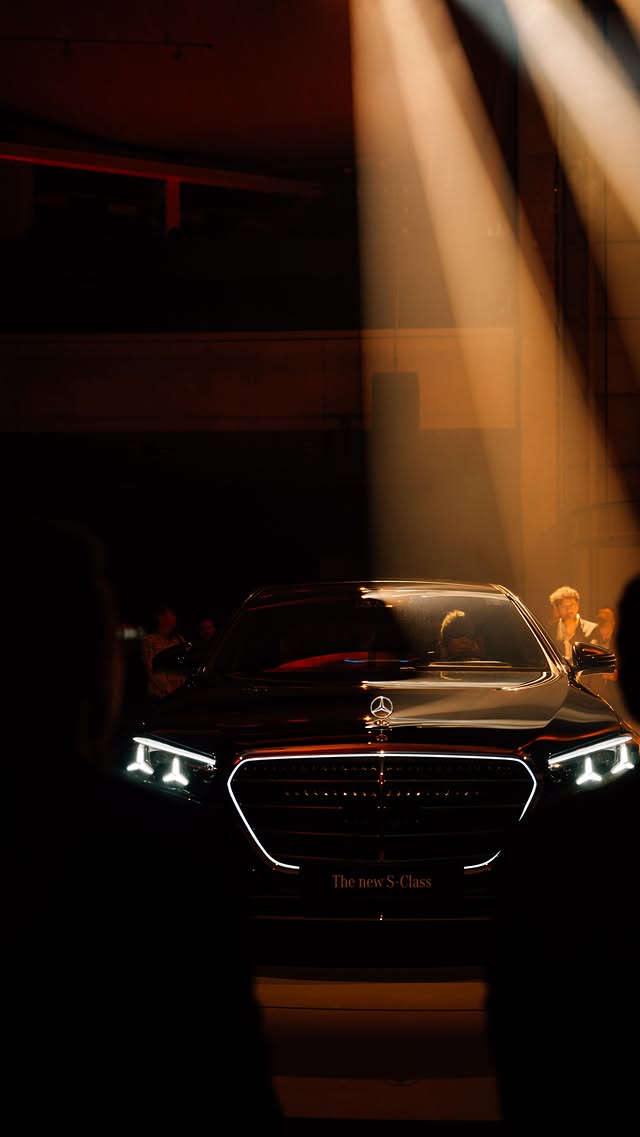 Instagram post by @boulgates for Mercedes-Benz. Caption reads: [...] a car reveal it’s an S-Class reveal....