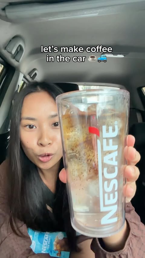 Instagram post by @kaidaguman for NESCAFÉ Philippines. Caption reads: Passenger princess makes her coffee in the car....