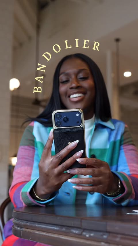Instagram post by @abenevolentsoul for BANDOLIER. Caption reads: [...] that support that. My phone case from....