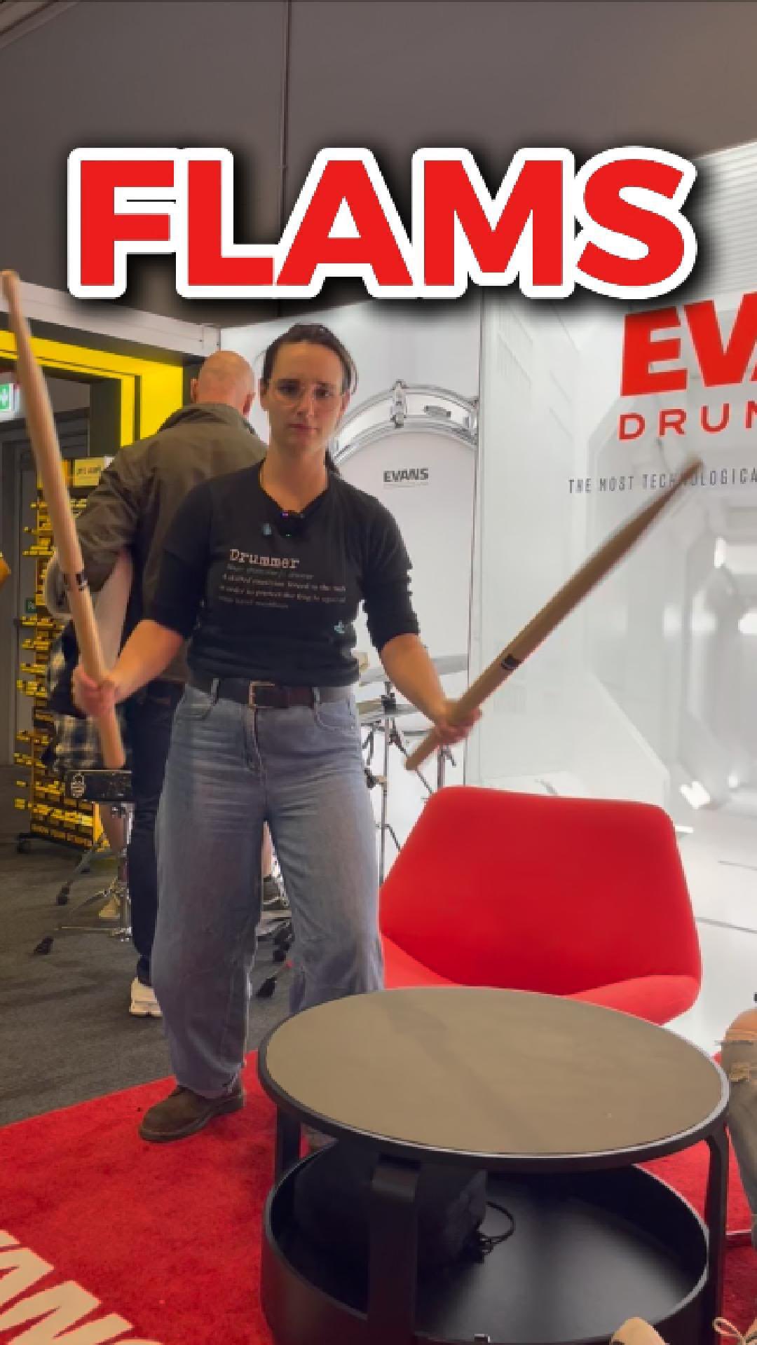 Instagram post by @sounds_like_emma for EVANS Drumheads. Caption reads: Apparently, the bigger the stick… the phatter the....