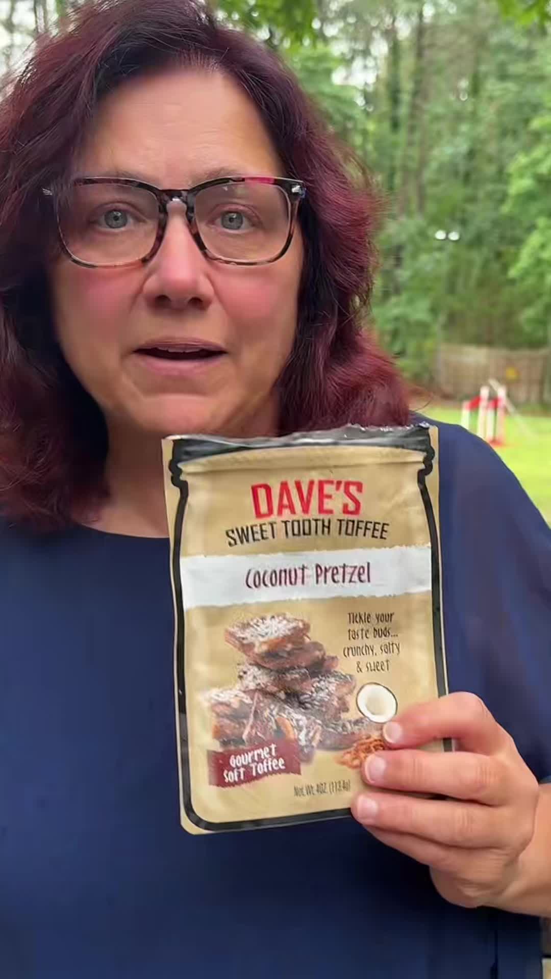 TikTok post by @janetweyers for Dave's Sweet Tooth. Caption reads: @davessweettooth #toffee #candycrush10....