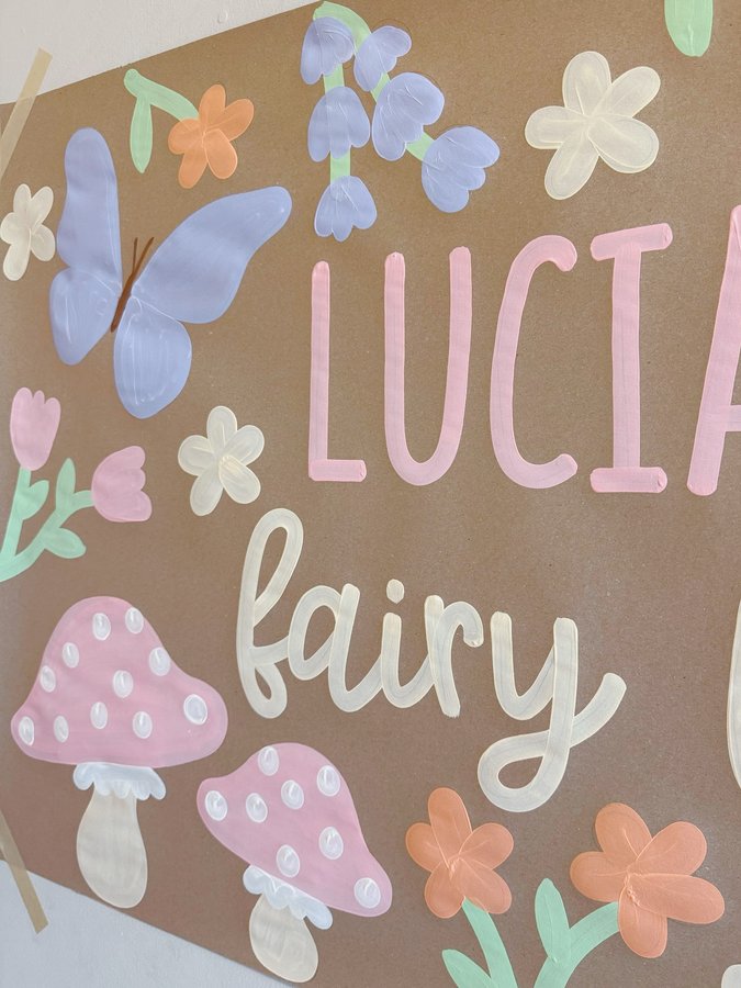 Instagram post by @signsby_alex for DecoArt. Caption reads: [...] banner to start the week!!🧚✨🌷🎂
using....