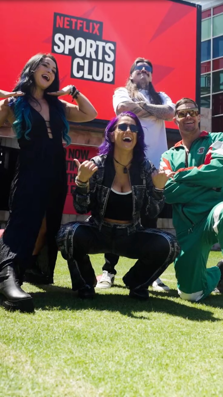 Instagram post by @itsmebayley for WWE. Caption reads: [...] Sign me up 🌭
📍#NetflixSportsClub,....