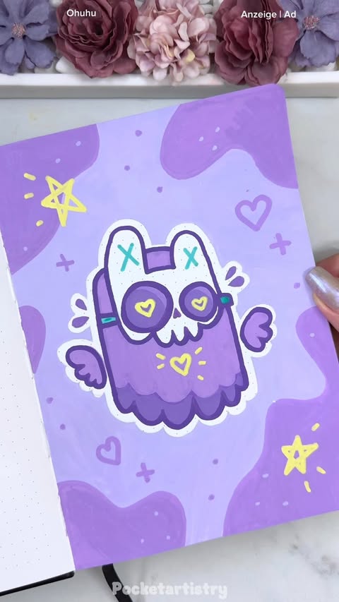 Instagram post by @pocketartistry.shop for Ohuhu Art Supplies. Caption reads: Anzeige | Ad | Creating an art journal page with....