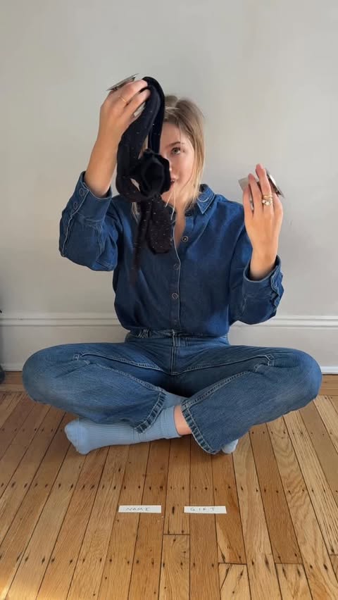 Instagram post by @margot.lee for Sezane. Caption reads: When every gift would work, leave it to chance.....