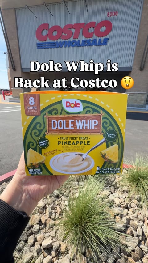 Instagram post by @costconewdeals for Dole Packaged Foods. Caption reads: ✨Dole Whip is BACK at Costco and this is one you....