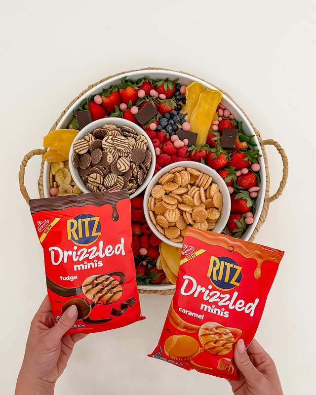 Instagram post by @celeste_wright for SoFabMedia. Caption reads: #Ad #RITZPartner Lately these New RITZ Drizzled....