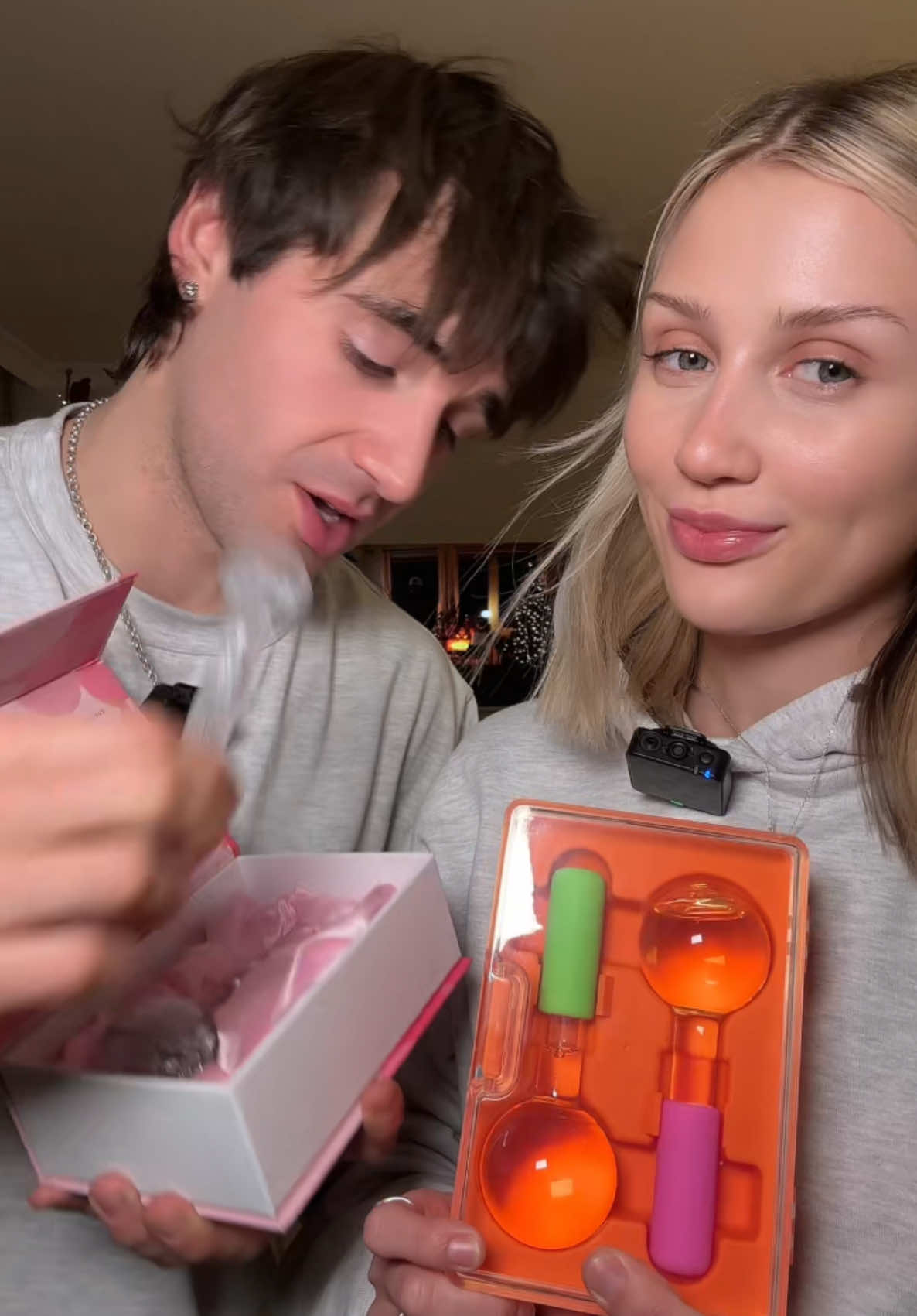 TikTok post by @gabrielabednarz for TOUS. Caption reads: Unboxing paczuszek swiatecznych z moim @Milo  ....