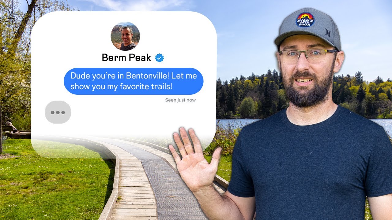 YouTube post by @EvansMTBSaga for 6D Helmets. Caption reads: Visiting Bentonville? My Favorite & Worst Trails.