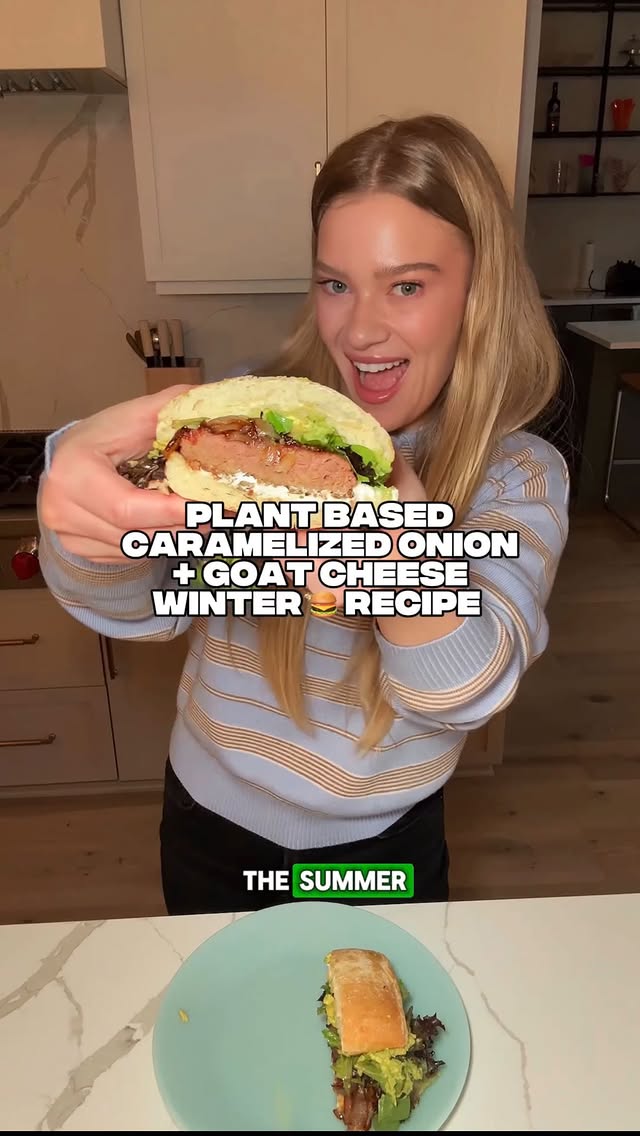 Instagram post by @clairerifkinnutrition for Beyond Meat. Caption reads: [...] and goat cheese burger using the @beyondmeat....