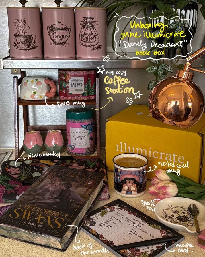 Instagram post by @booknightouts for Illumicrate. Caption reads: 💬What’s that one little thing you need in the....