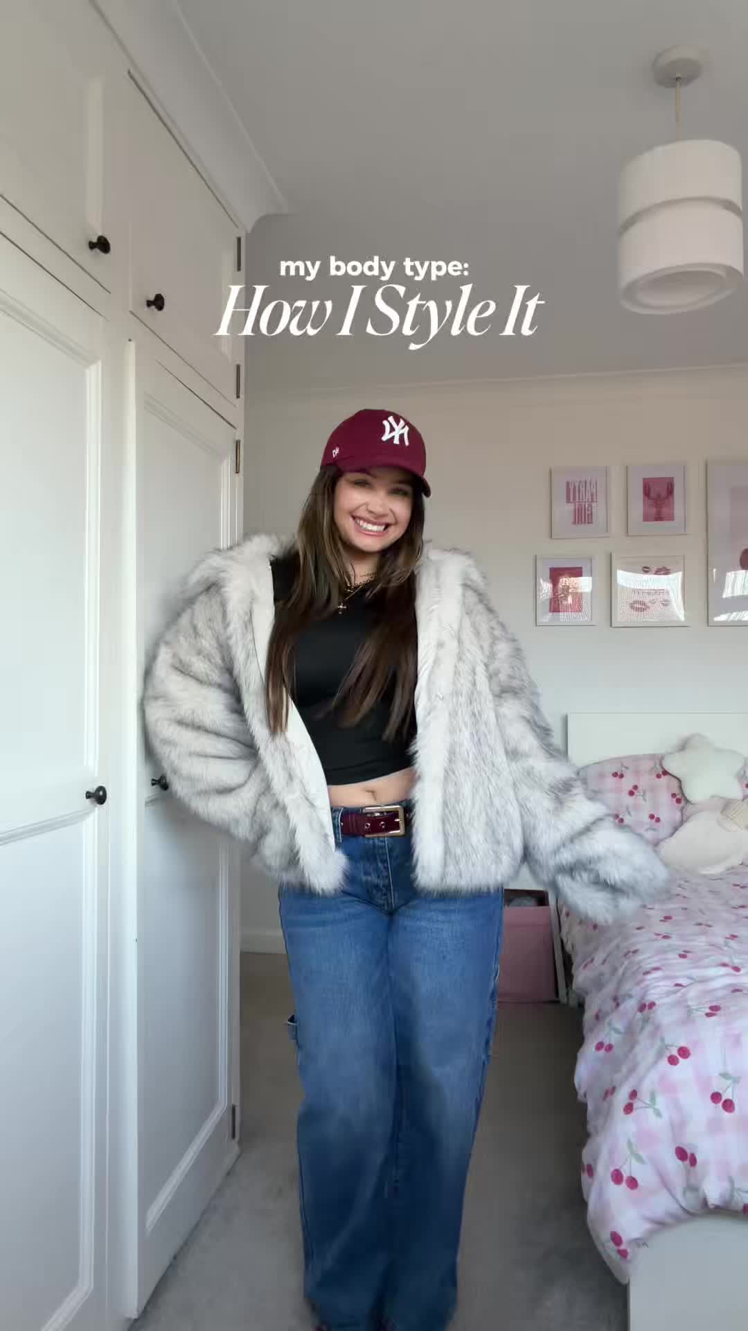 TikTok post by @_bethanycook for Schuh. Caption reads: another winter fit!! fur coat is giving macklemore....