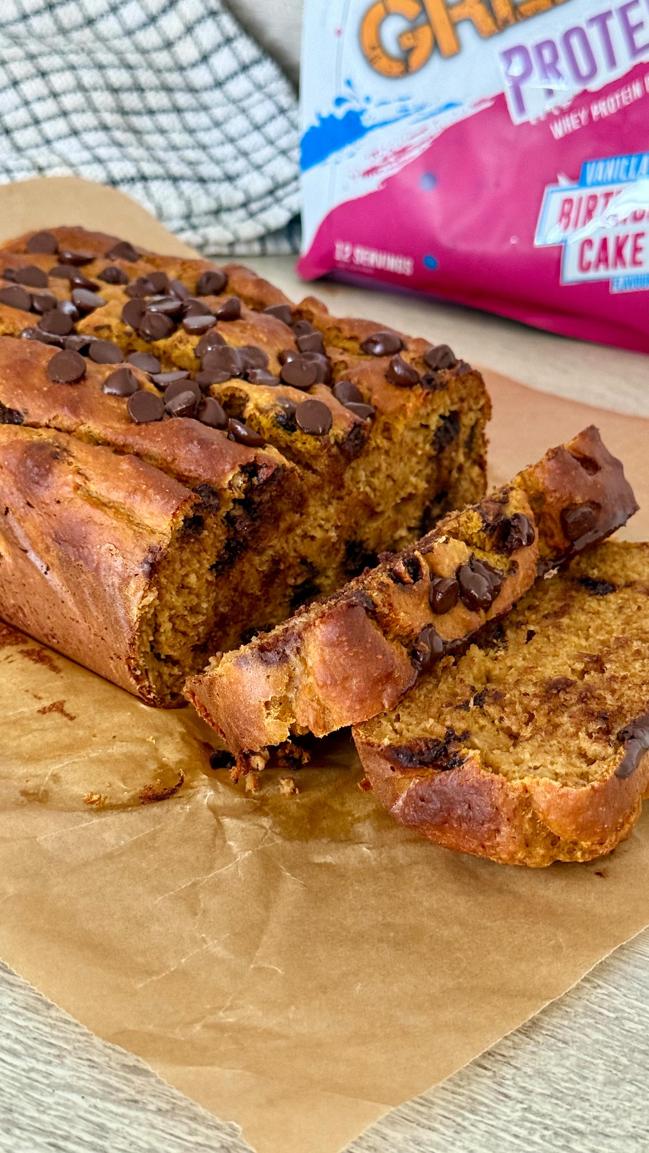 Instagram post by @kirstyfletcher for Grenade. Caption reads: pumpkin spice protein banana bread😍🎃🍫the....