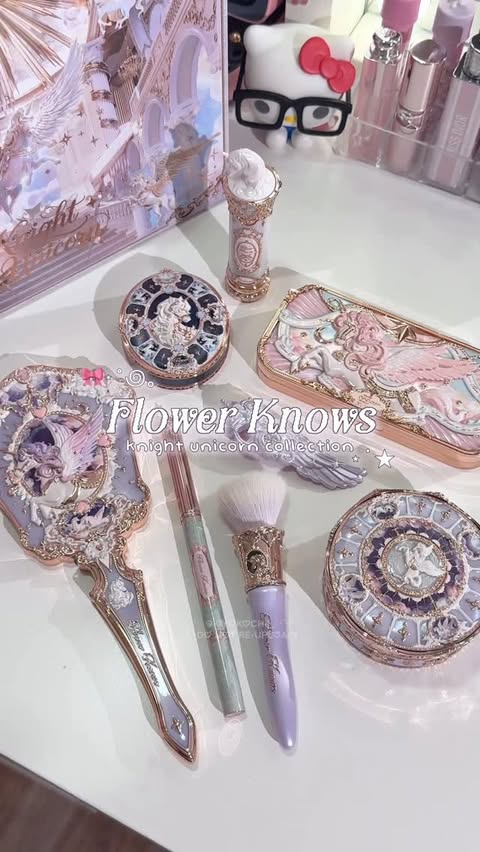 Instagram post by @kiyokochii_ for Flower Knows Cosmetics. Caption reads: .𖥔 ݁ ˖ Flower Knows Knight Unicorn Collection pr....