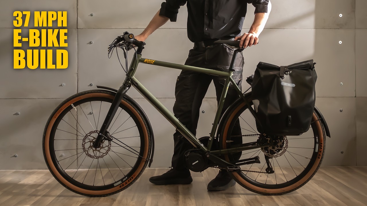 YouTube post by @FlatLanderTech for PCBWay3D. Caption reads: I Built the Ultimate E-Bike Commuter (37 MPH....