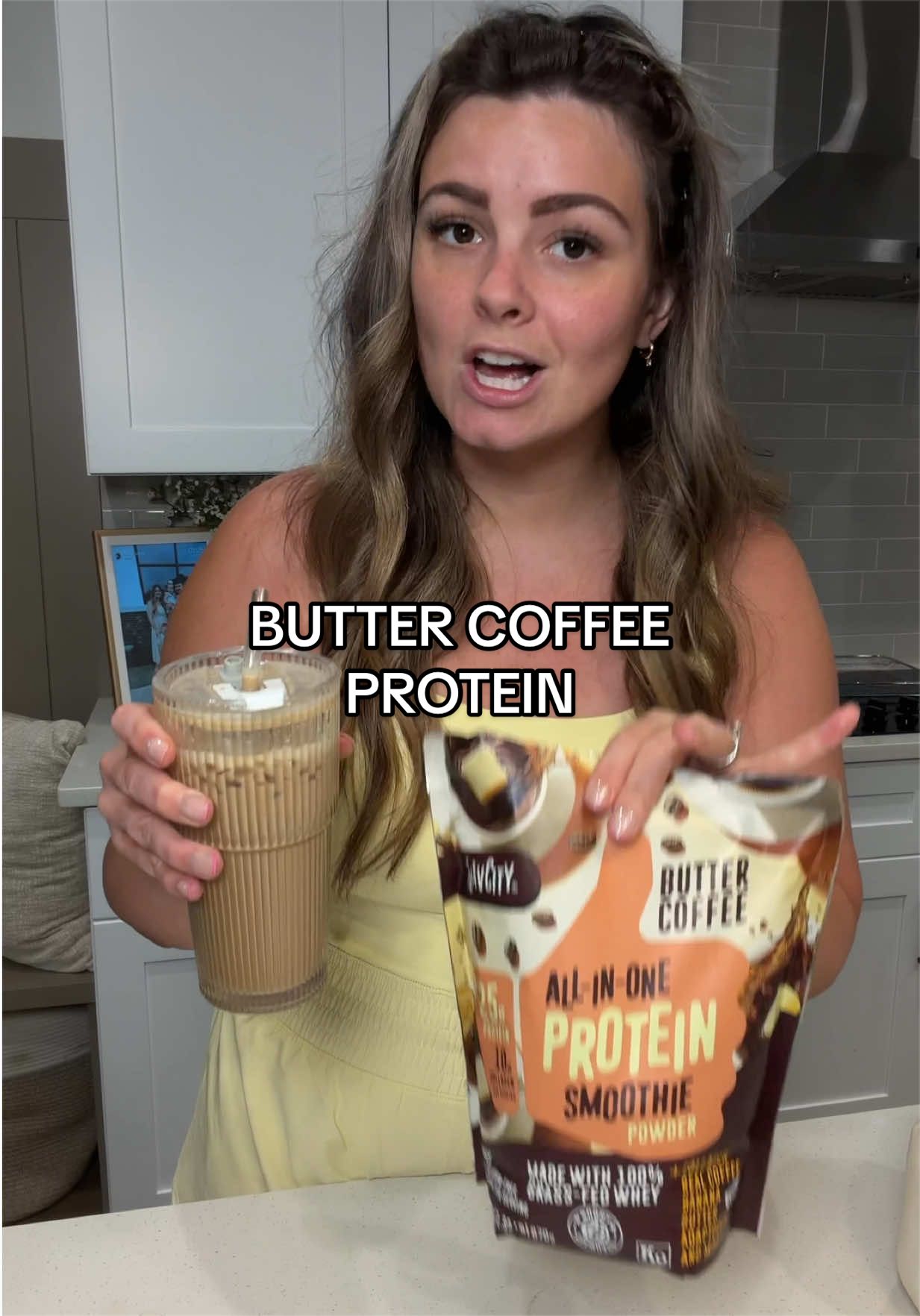 TikTok post by @tayypalmer for ShopFlavCity. Caption reads: [...] + hitting protein goals 🤌🏼🧋🧈....