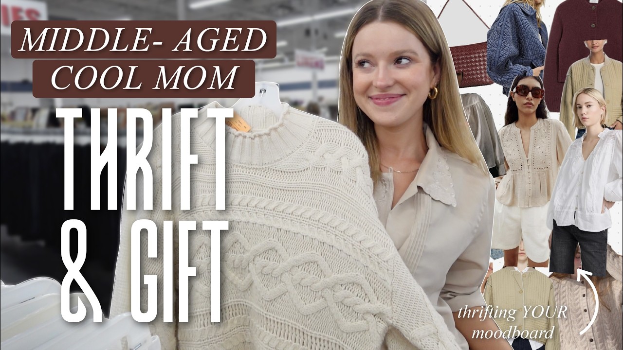 YouTube post by @MichelJanse for Poshmark. Caption reads: THRIFT + GIFT: earth-tone flowy capsule wardrobe....