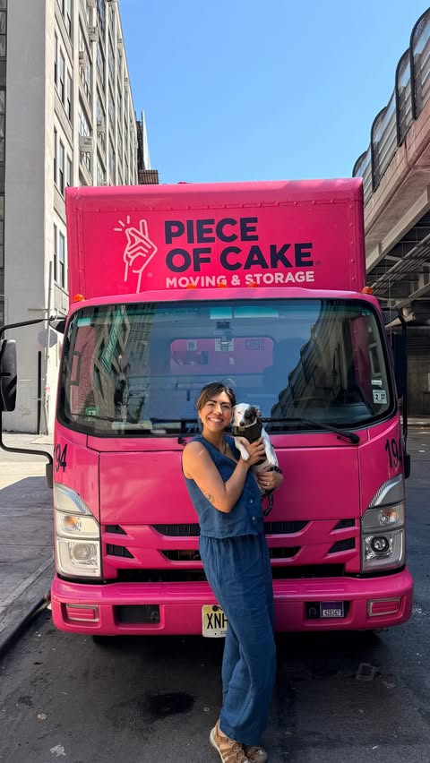 Instagram post by @drlesliegonzalez for Piece of Cake Moving & Storage®. Caption reads: From 📍NYC ➡️ OHIO @pieceofcakemoving helped make....