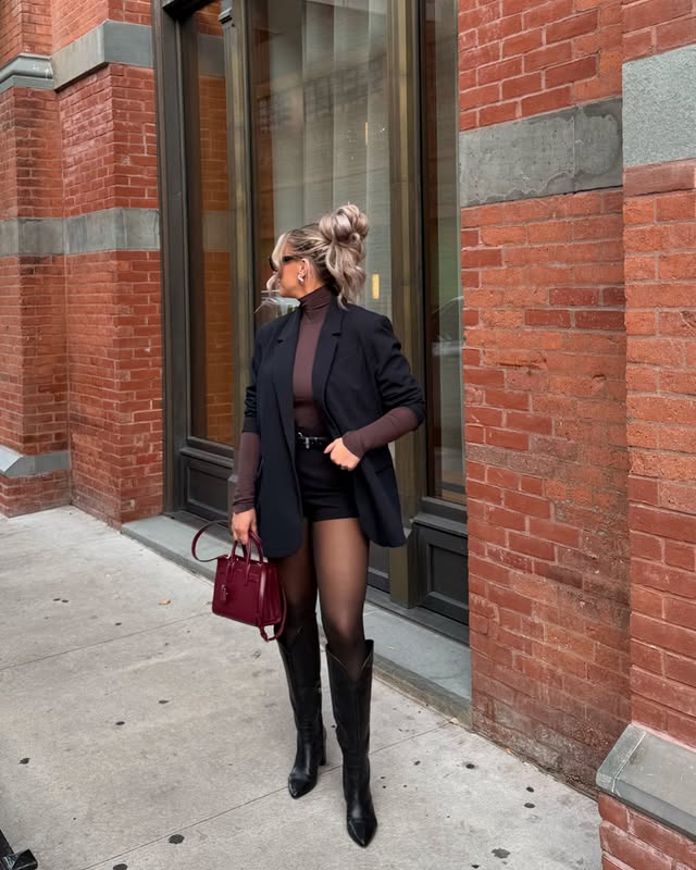 Instagram post by @__kylienelson for Sheertex. Caption reads: Outfits that made it to NYC 🍂 🚕 🗽

All the....