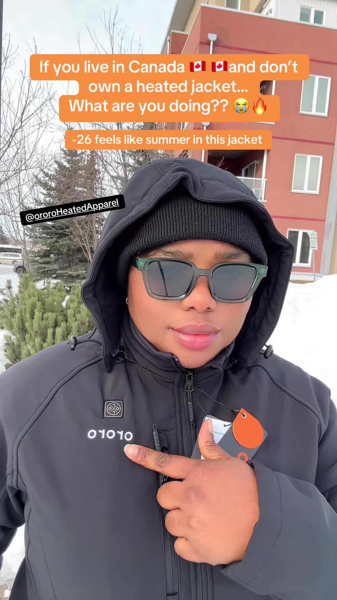 TikTok post by @evelynonwukanewpage for ororo Heated Apparel. Caption reads: @ororo Heated Apparel . If you live in Canada and....