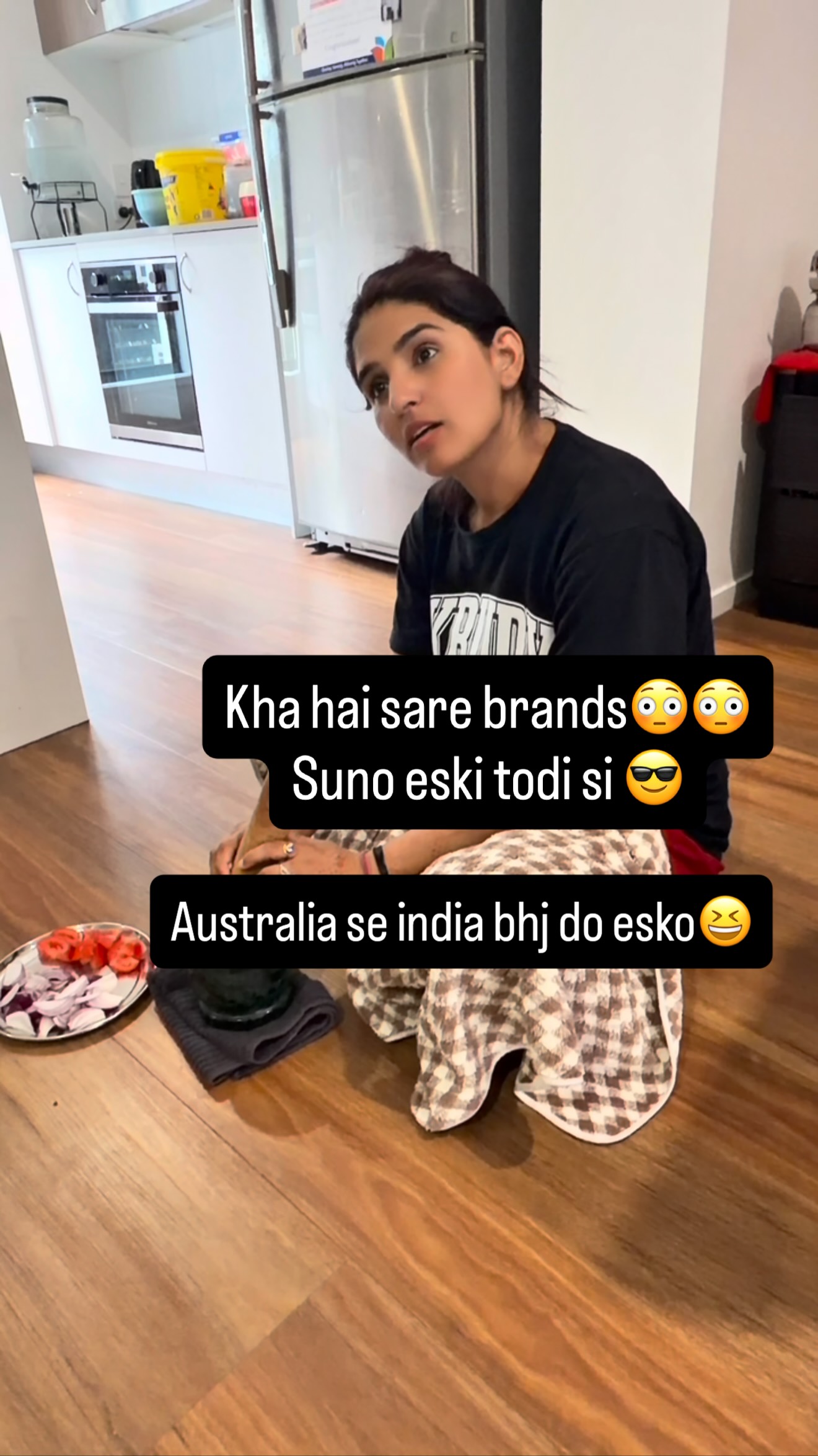 Instagram post by @anjihoodaofficial for Qantas. Caption reads: Hello brands😝 esko chatni ka collabration do😆....