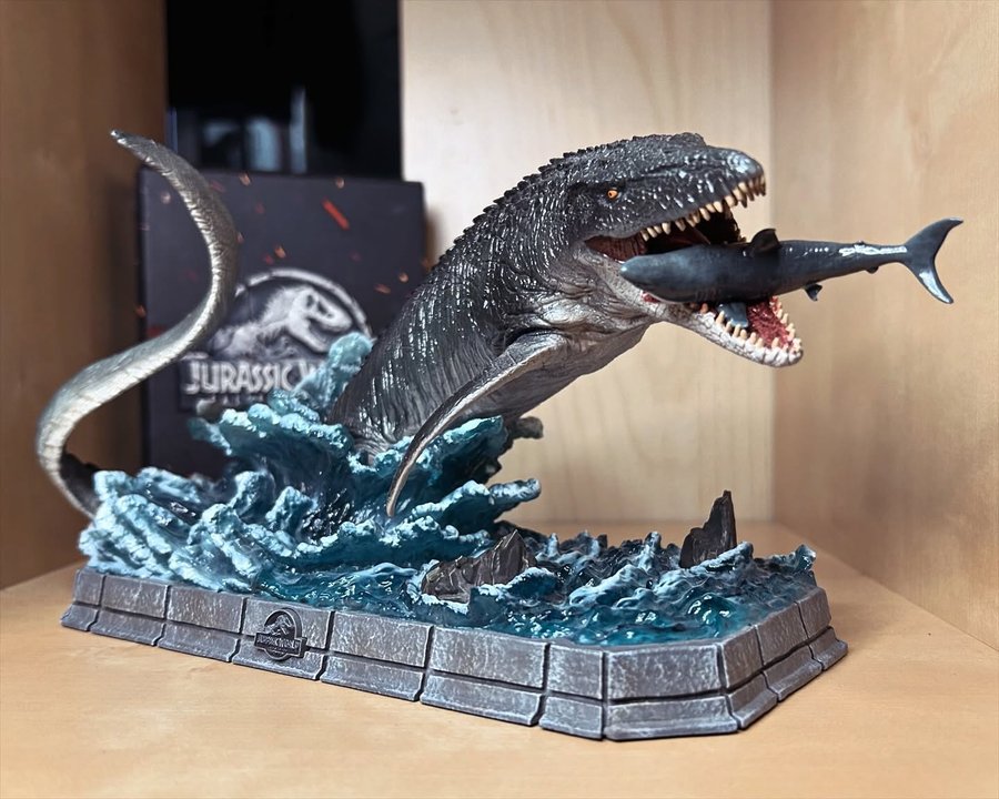 Instagram post by @jurassic_victim for Iron Studios. Caption reads: [...] Jurassic World Icons Mini-Statue by....