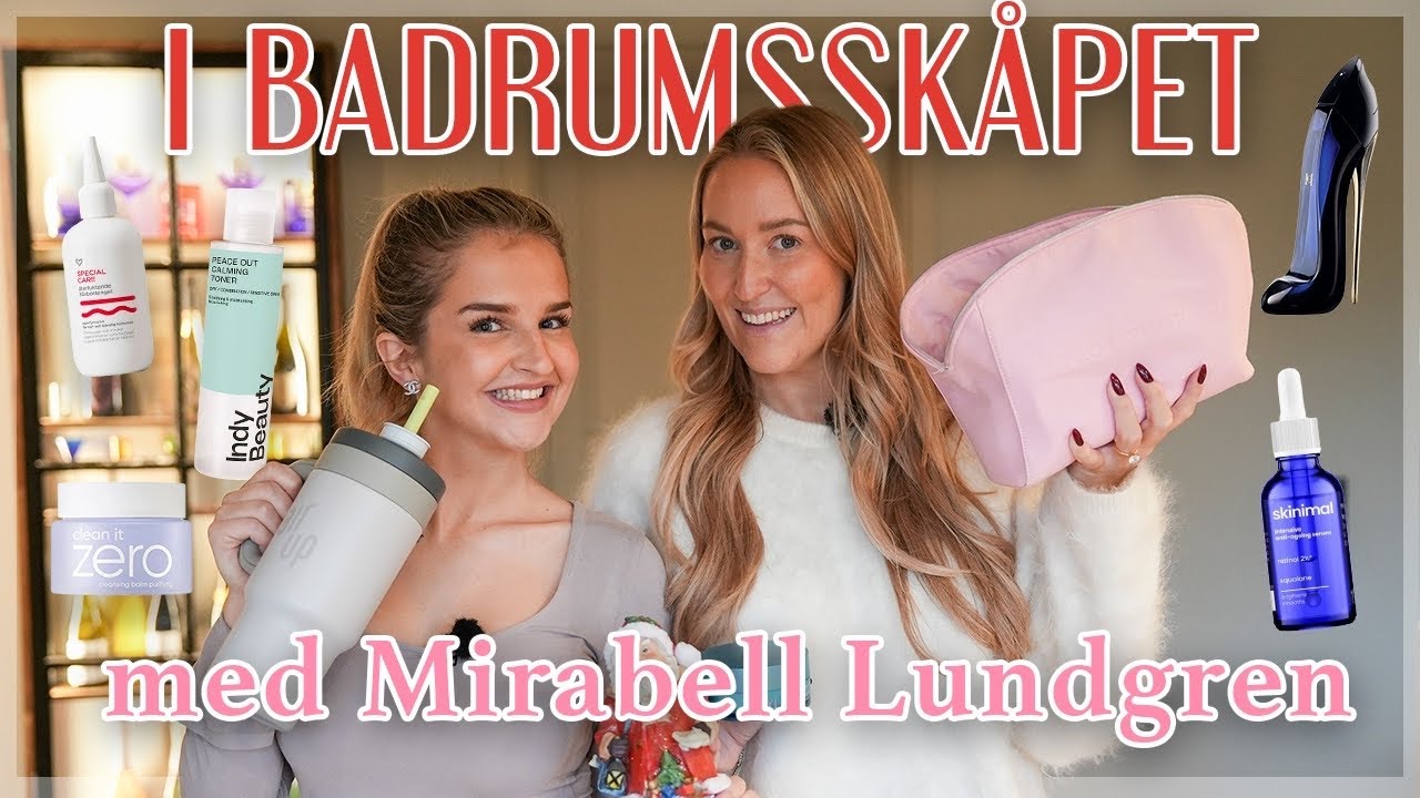 YouTube post by @hairtalkbyemelie for Lyko. Caption reads: I BADRUMSSKÅPET MED MIRABELL LUNDGREN .