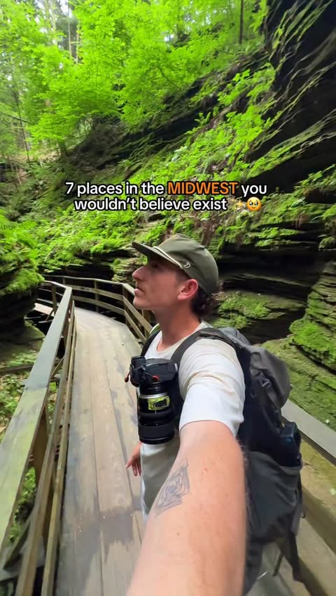 Instagram post by @ourfulltimeadventure for Pure Michigan. Caption reads: Think the Midwest is boring? These 7 places will....