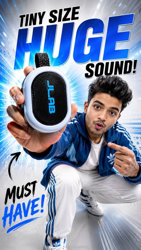 Instagram post by @_soumyajit.guha_official for JLab. Caption reads: [...] the sound is seriously HUGE! 🔥 Meet the....
