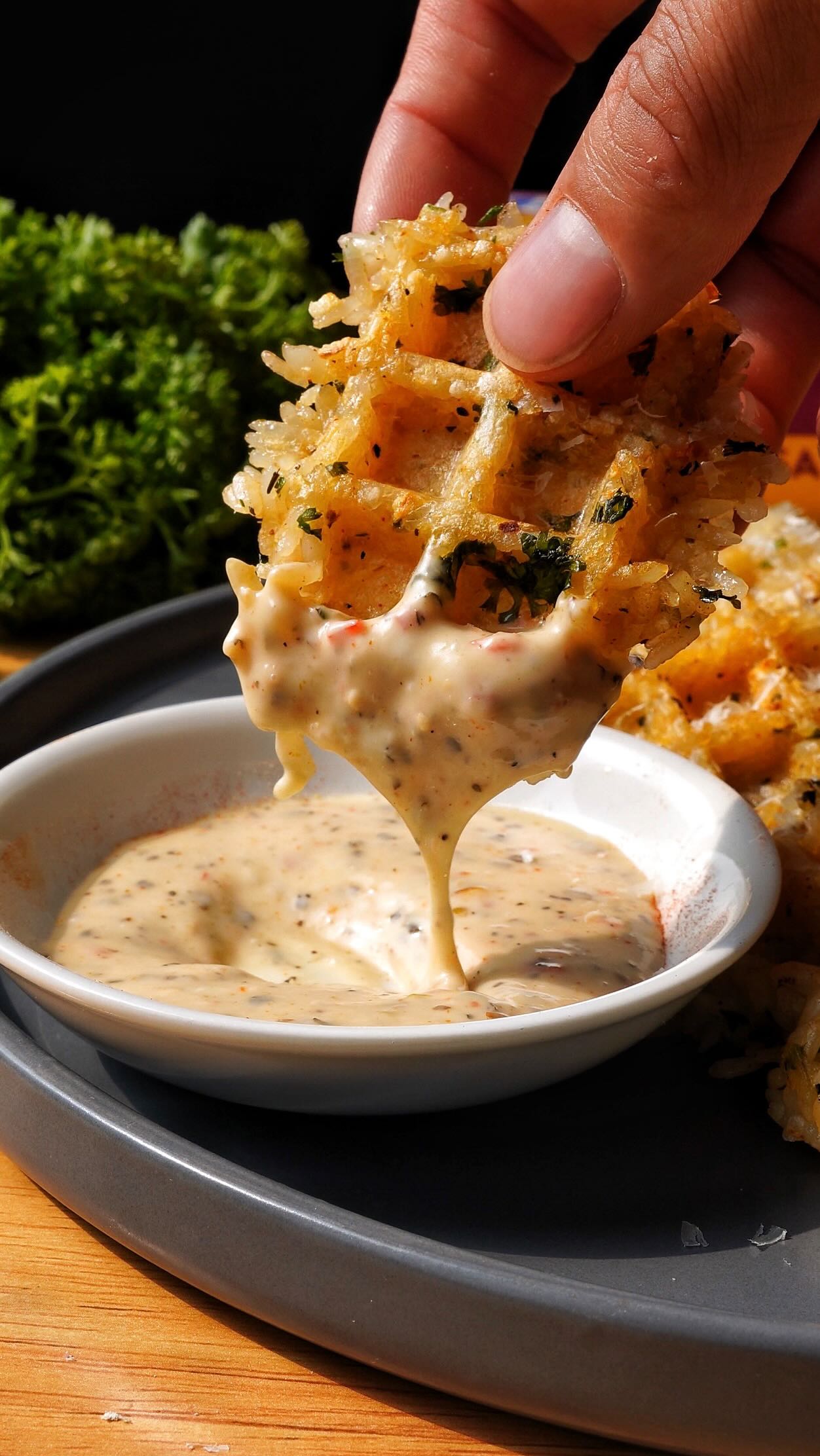 Instagram post by @platesbykody for Minute Rice. Caption reads: Parmesan garlic rice waffles >>> your favorite....