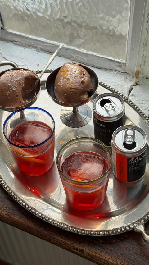 Instagram post by @xanthemross for MOTH Drinks. Caption reads: you guys know how I feel about chocolate mousse,....